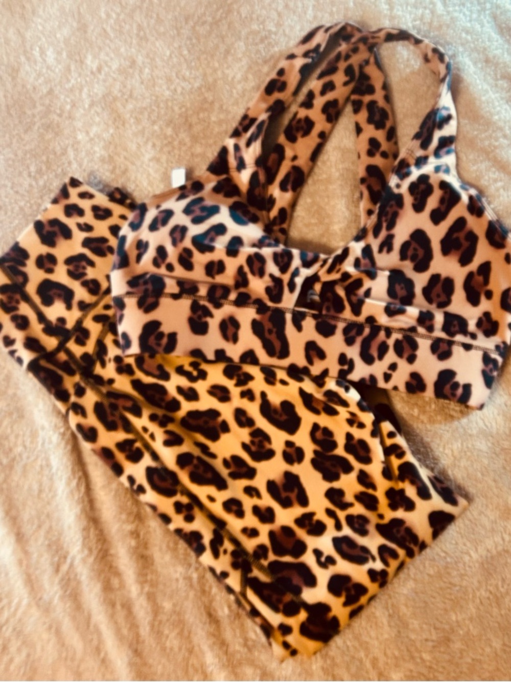 Fabletics PureLux Cheetah Print Leggings and Matching Bra-Size Small.